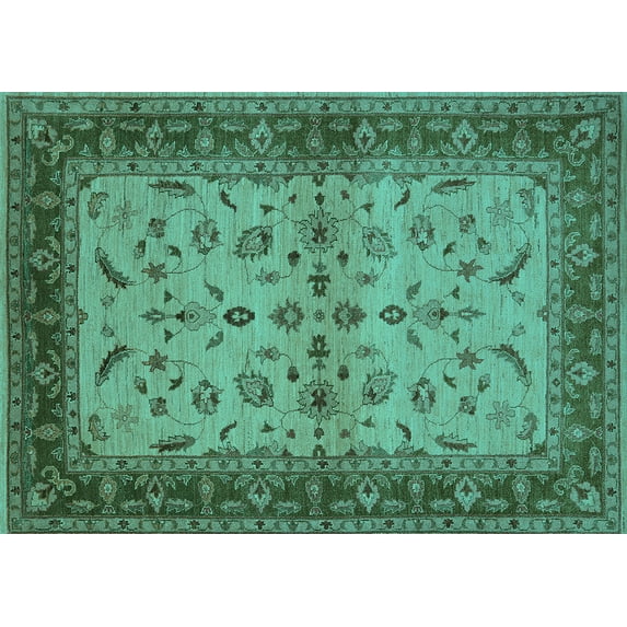 Ahgly Company Indoor Rectangle Oriental Turquoise Blue Traditional Area Rugs, 5' x 8'