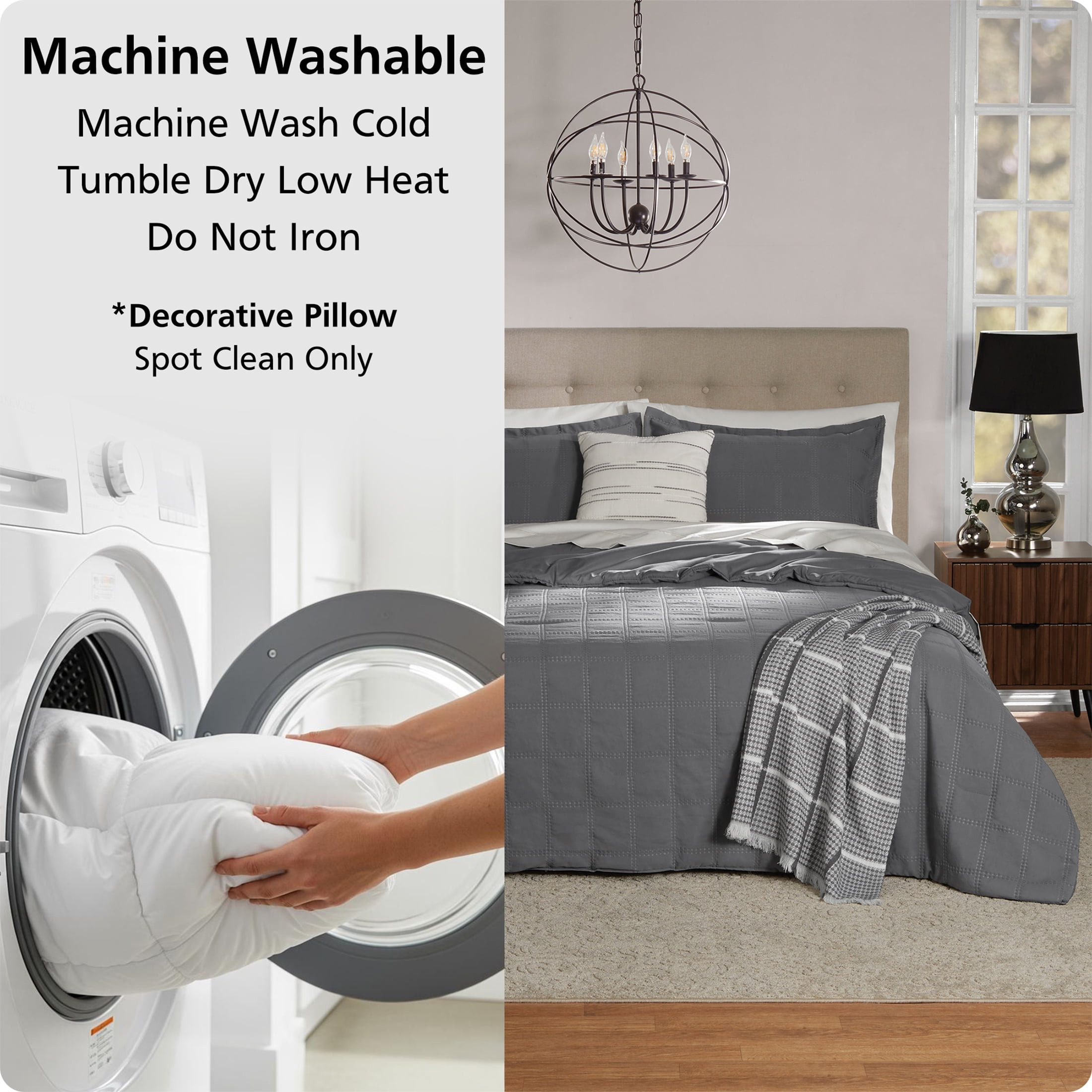 Mainstays Full/Queen Comforter Set, All-Season, 5-Piece, Grey Waffle Check