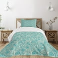 thumbnail image 3 of Ambesonne Teal Quilted Bedspread Set 2 Pcs, Romantic Lace Pattern, Twin Size, Teal Beige, 3 of 6