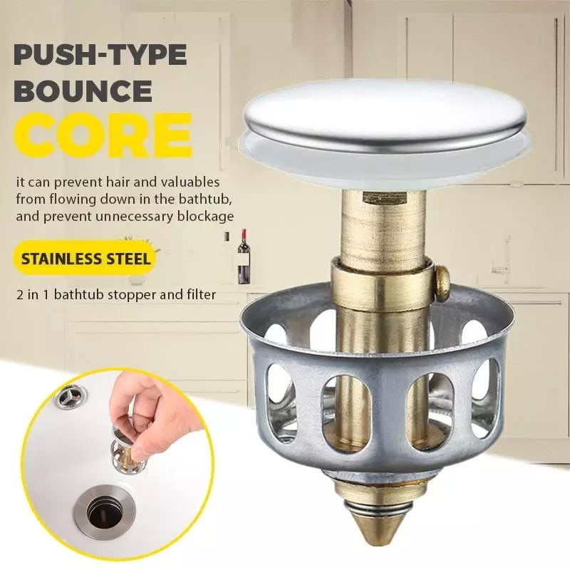 PERNOS Universal Wash Basin Bounce Drain Filter 35mm Pop Up Bathroom Sink Plug Stainless Steel Push-Type Bounce Core for Kitchen Bathroom,2 pcs 
