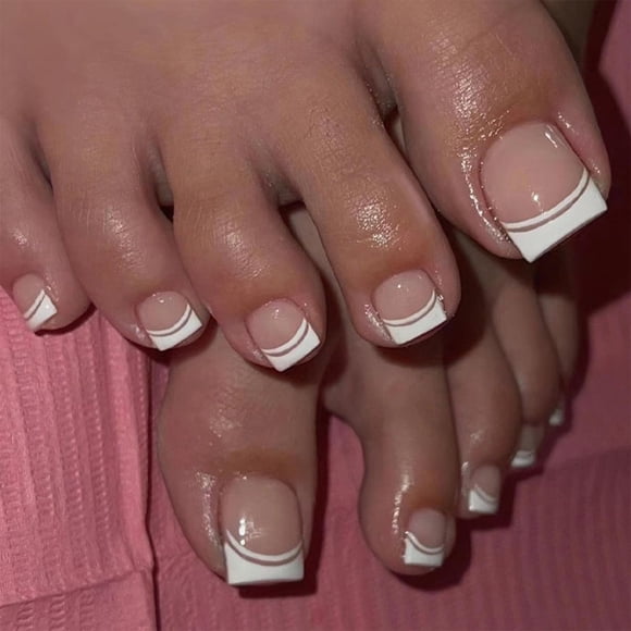 Uñas Postizas para Dedos de los Pies FJSMTOPl con Punta Francesa Brillantes 24 Piezas