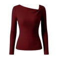 thumbnail image 4 of YMNXA Women's Top Long Sleeve Solid Color Asymmetric Comfortable Fashion Slim Fit Tee For Casual Daily Wear,Red,M, 4 of 4