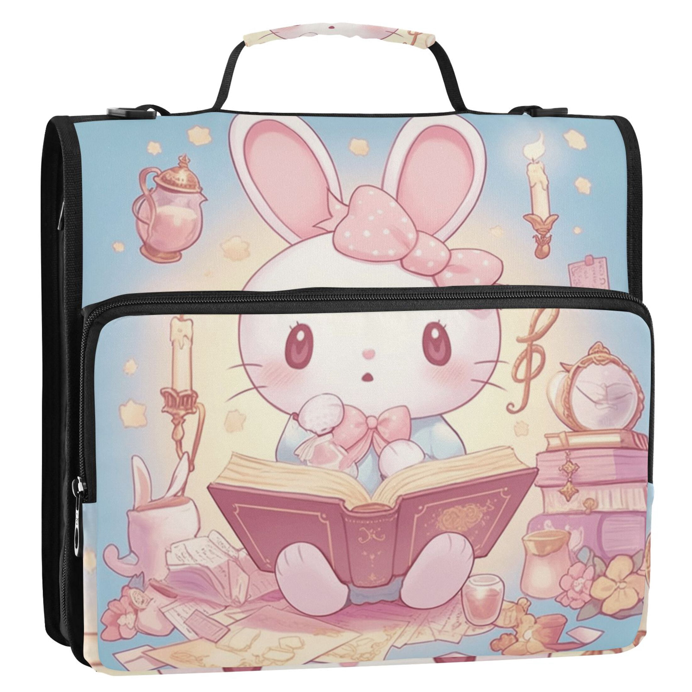3 Ring Zipper Binder with Shoulder Strap Waterproof Trapper Keeper 2 Inch D-Ring 500 Sheets Capacity Cute Bunny Read Book