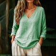 thumbnail image 2 of QIYAGBSA Tops for Women Gingham Checkered Long Sleeve Relaxed Fit Casual Shirts for Spring Fall Weekend Outings Blouses & Tops(Green, L), 2 of 8