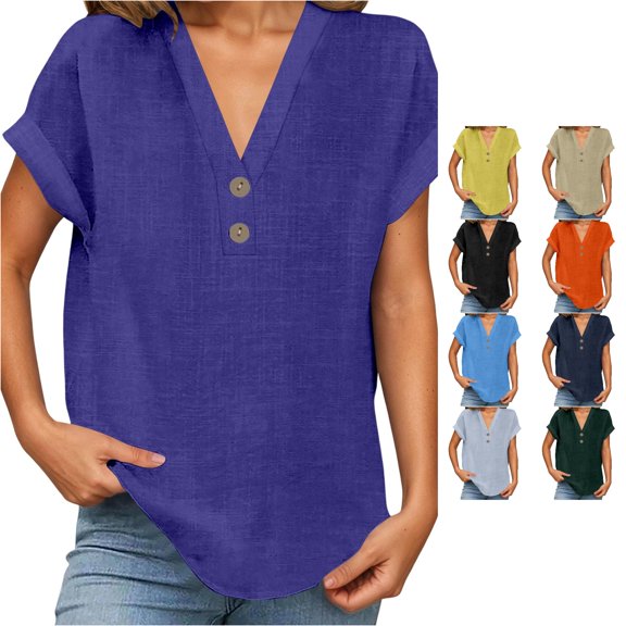 NinXxx Women's V Neck Short Sleeve Breathable Summer Basic Top Dark Purple XXXXXL
