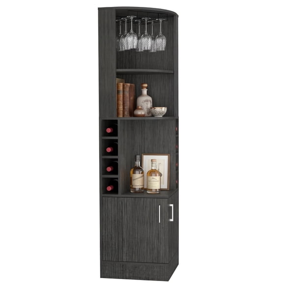 TUHOME Syrah Corner Bar Cabinet with Liquor Storage, Eight Bottle Cubbies, Double Door, Two Open Shelves