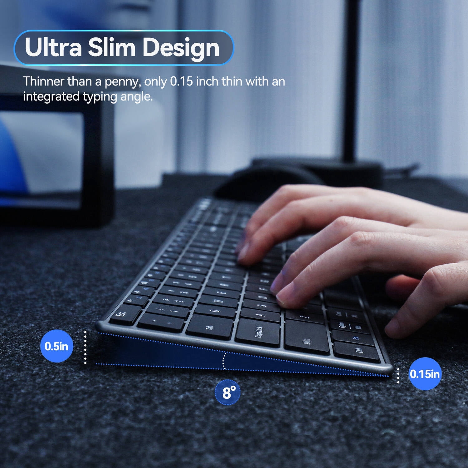 AUSDOM 2.4G Wireless Bluetooth Full Size Keyboard,Quiet Slim Multi-Device Rechargeable with Number Pad | Compatible with PC/Mac/Windows - Black