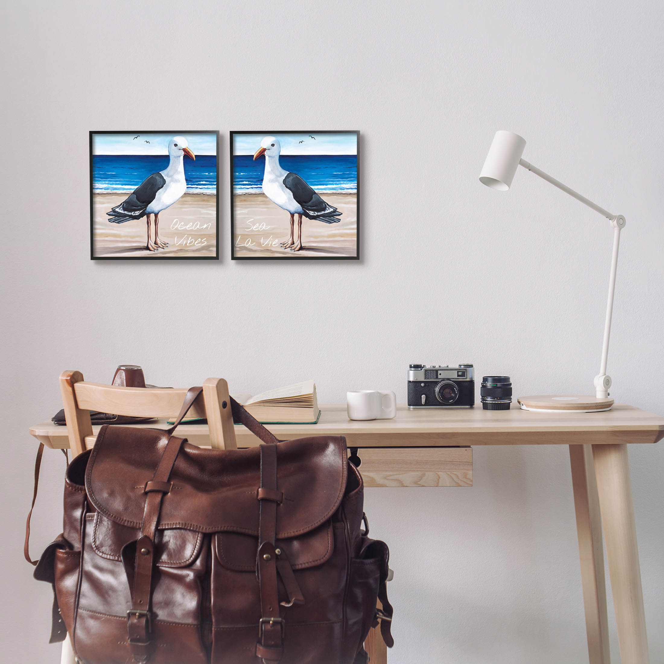 Stupell Industries Seagull Summer Beach Phrase Graphic Art Black Framed Art Print Wall Art, Set of 2, Design by Elizabeth Tyndall