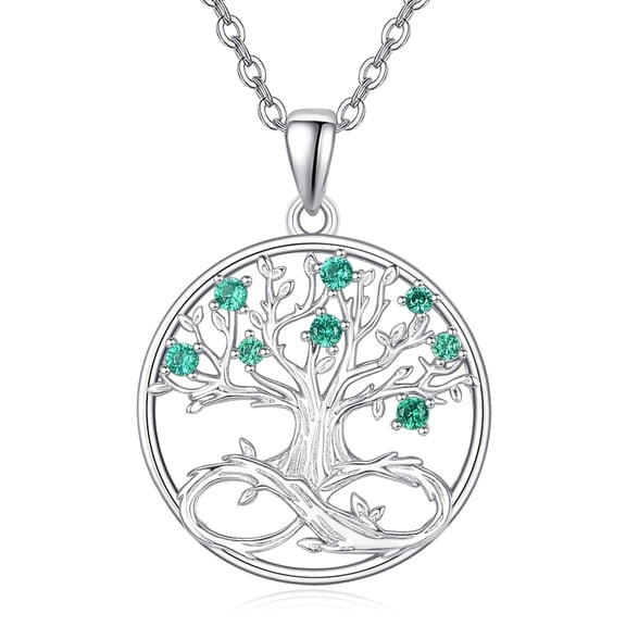 TANGPOET Tree of Life Necklace Sterling Silver Emerald Green Tree of Life Pendant Necklace Gift For Women
