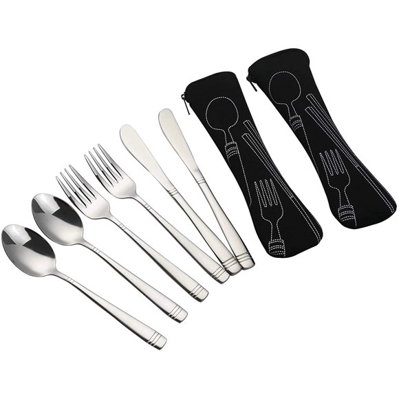 DynkoNA Travel Flatware Set of 2, 6 Pieces Camping Silverware Set (Black)