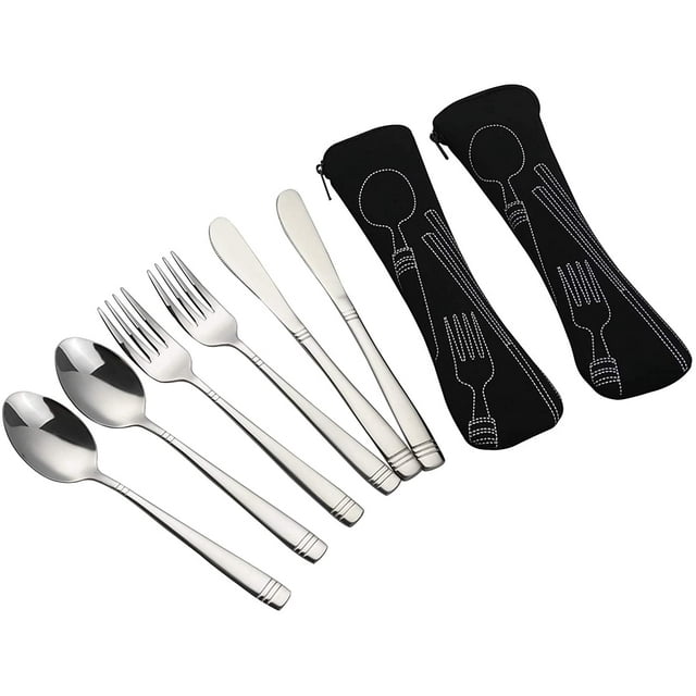DynkoNA Travel Flatware Set of 2, 6 Pieces Camping Silverware Set (Black)