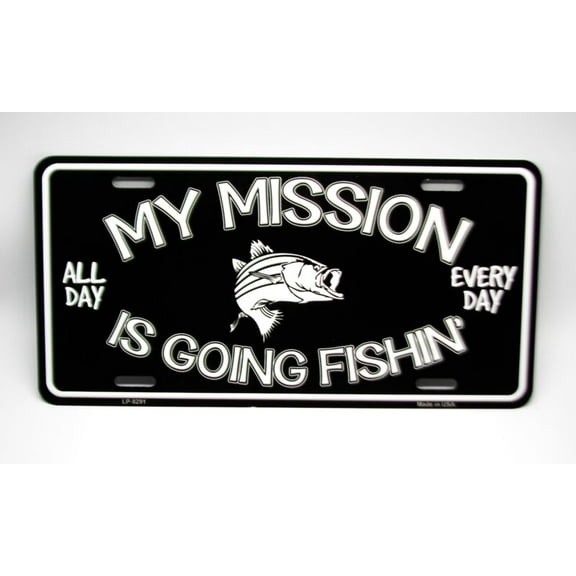 FISHING METAL CAR LICENSE PLATE. WATERSPORTS FISHING CAR LICENSE PLATE - Aluminum ( 12 inch x 6 inch )