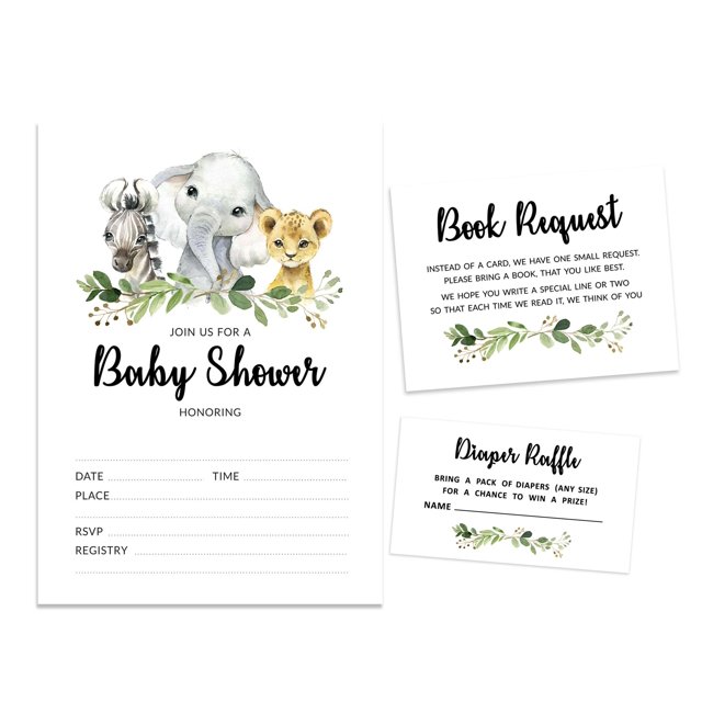 Inkdotpot Set Of 30Safari Baby Shower Invitations-Diaper Raffle Tickets And Baby Shower Book Request Cards Jungle Animals Invites Its A Boy Its A Girl
