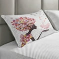 thumbnail image 2 of Butterflies Quilted Pillowcover, Girl a Heart of Enjoying Blossoms Summertime Fantasy Happy Animal Print, Standard King Size Accent Pillow Cover for Bedroom, 36" x 20", Multicolor, by Ambesonne, 2 of 2