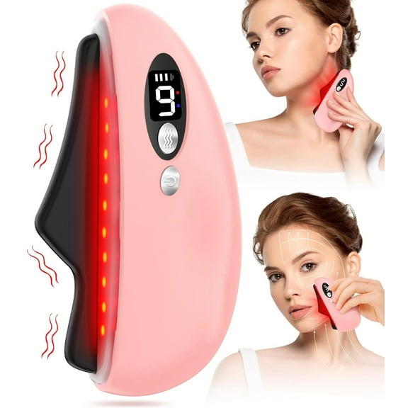 Gua Sha Facial Tool, Electric Black Obsidian Guasha Tool for Face, Chin, Neck, Body, Heated Vibrating Massage Gua Sha Stone for Face Sculpting (Pale Pink)