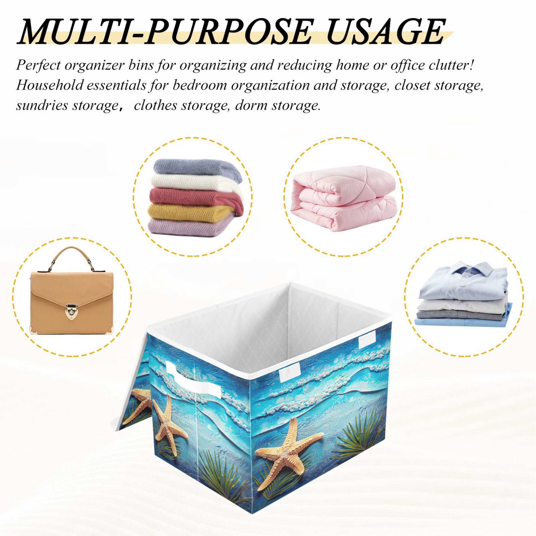 Ryvnso Sea Star on Retro Beach Large Lidded Foldable Storage Baskets Cubes Boxes Lids Bin for Home