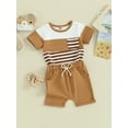 thumbnail image 4 of Musuos 2Pcs Toddler Boy Summer Outfits 6 12 18 24M 3Y Short Sleeve Striped Print T-shirts + Drawstring Shorts Set Casual Clothing for Infant, 4 of 10