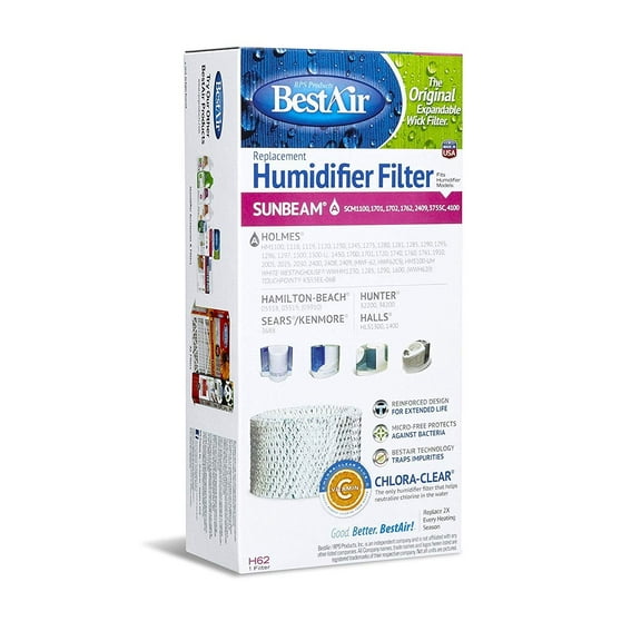 BestAir Humidifier Replacement Filter H62 - Extended Life, For Holmes - 4 Pack, 4.5"x2.5"x9.2"