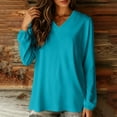 thumbnail image 7 of YUGYXL Women Long Sleeve Shirts Trendy Casual Dressy V Neck Loose Fit Summer Fall Tunic Clothes Blue Sweatshirt S, 7 of 7
