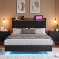 thumbnail image 3 of Floating Bed Frame with LED Lights & USB Charging Station – Modern Upholstered Platform Bed (Headboard Included), Solid Wood Slats, No Box Spring, Noise-Free & Easy Assembly, 3 of 7
