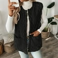 thumbnail image 6 of Women's Reversible Vests Crew Neck Sleeveless Cardigan Fleece Vest Women Winter Plus Velvet Warm Coat Outerwear with Pockets, 6 of 9
