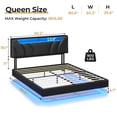 thumbnail image 3 of Queen Size Floating Bed Frame with Led Lights&Charging Stations, Faux Leather Upholstered Platform Bed with Storage Headboard, No Box Spring Needed, Black, 3 of 10