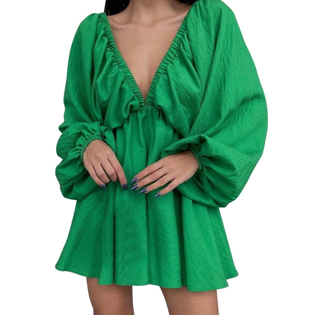 2025 Design de Personnalité Col en V Robes d'Été pour Femmes Tempérament Rétro Unies Robes pour Femmes Décontractées Été Couleur Décontractée