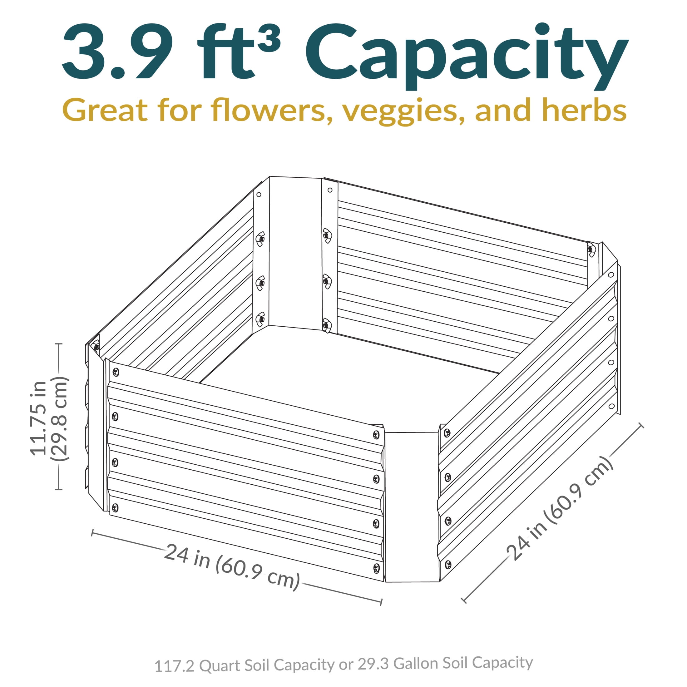 Sunnydaze 24" x 24" x 11.75" Square Silver Galvanized Steel Raised Garden Bed