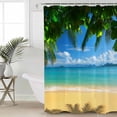 thumbnail image 4 of Shower Curtain Watercolor Beach Teal Ocean Wave Waterproof Shower Curtain Set with Hooks for Bathroom Showers,Stalls and Bathtubs,54x78InSeaside Green Leaves, 4 of 9