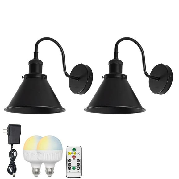 FSLIVING Vintage Black Metal Wall Sconces RGB Mode Dimmable Rechargeable Battery