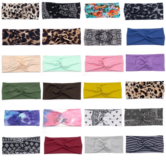 Crocheted Headband Floral Sports Head Band Adjustable Tie-dye Wide Sweatband Non Slip Hair Styling Accessories for Sporting Yoga Navy