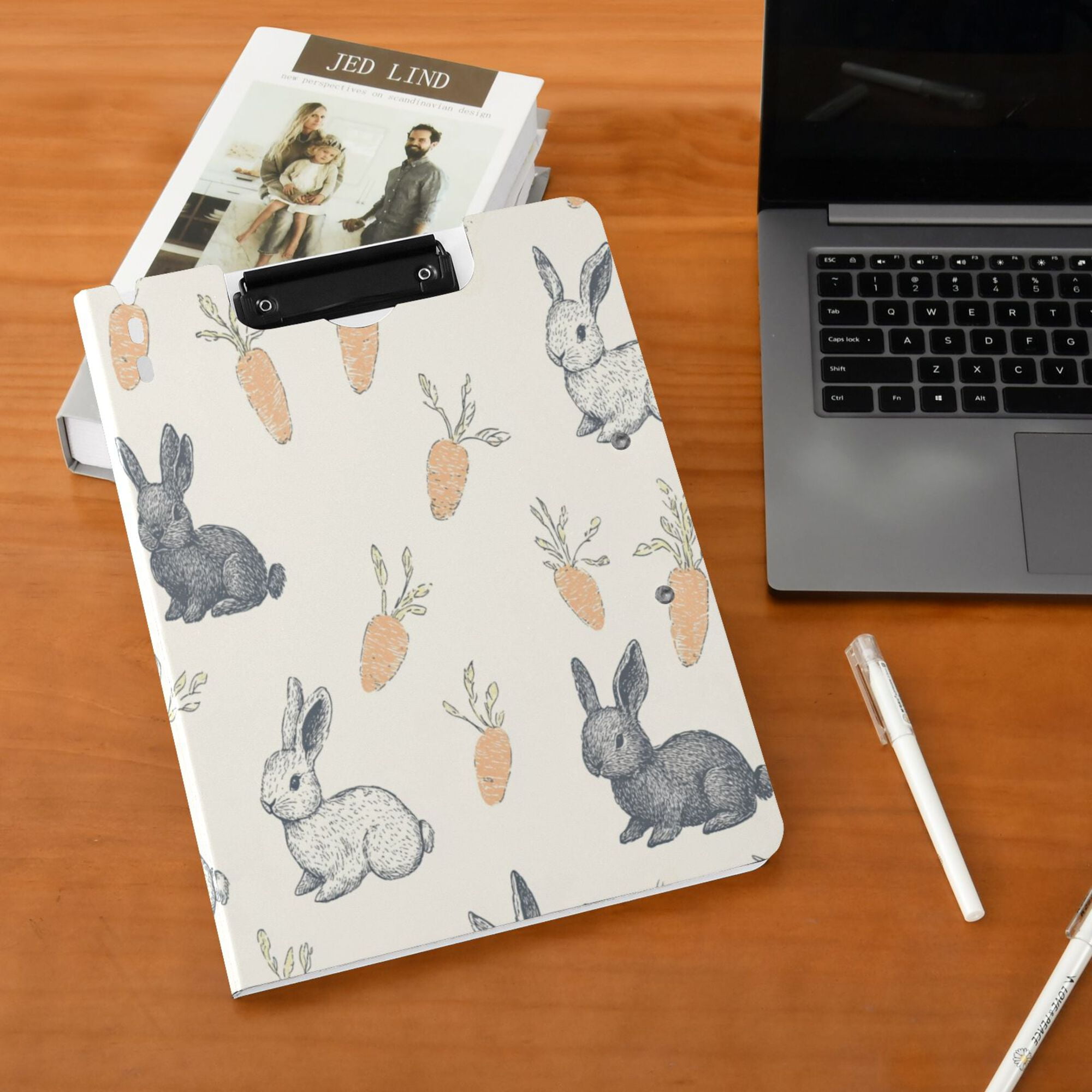 FORMRS A4 Clipboard Folder with Pen Holder Horizontal Foldable School Office Binder, Adorable Bunnies