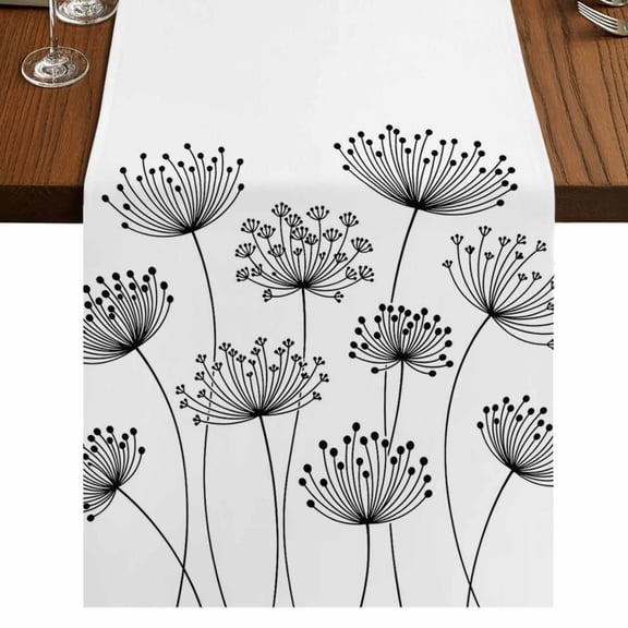 Table Runners 72 Inches Long Dress Scarves, Black Dandelion Farmhouse Kitchen/Dining Table Runner, Coffee Tablerunners, Country Modern Minimalist Flower 13x72 Inch