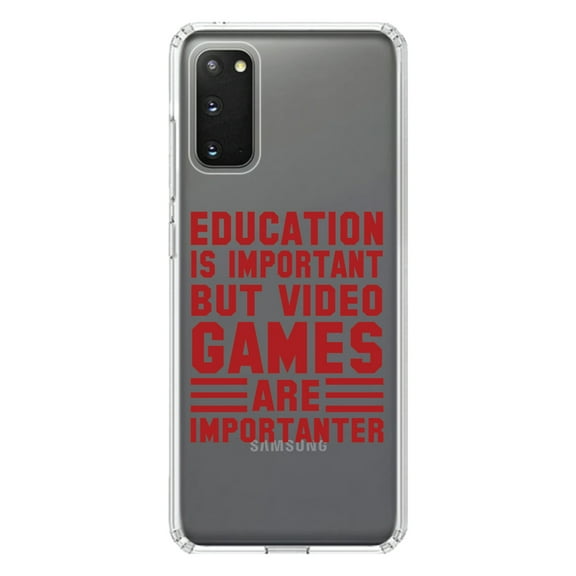 DistinctInk Clear Shockproof Hybrid Case for Galaxy S20 PLUS / 5G (6.7" Screen) - TPU Bumper Acrylic Back Tempered Glass Screen Protector - Education is Important Video Games Importanter
