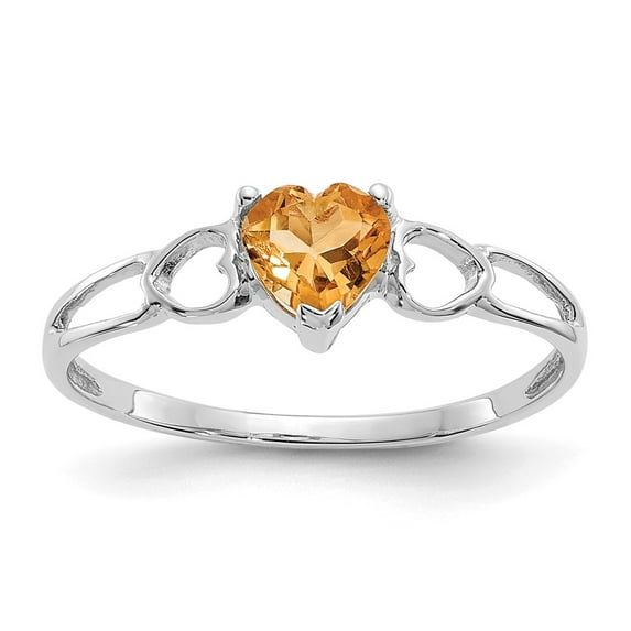 14K White Gold Ring Band with Stones (11) November Citrine Heart Yellow, Size 6