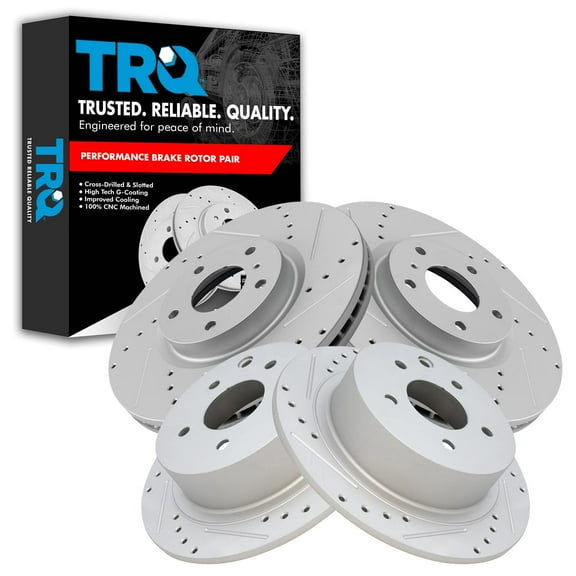 TRQ Front and Rear Performance Brake Rotors Set Premium G-Coated Cross Drilled & Slotted Fits Select 2005-2006 Nissan Altima 2004-2018 Maxima