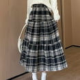 thumbnail image 2 of Busydd Skirts for Women Fall Wool Elastic High Waist Plaid Skirt Casual Flowy Layered Maxi Skirt Fashion Long Skirts for Women, 2 of 6