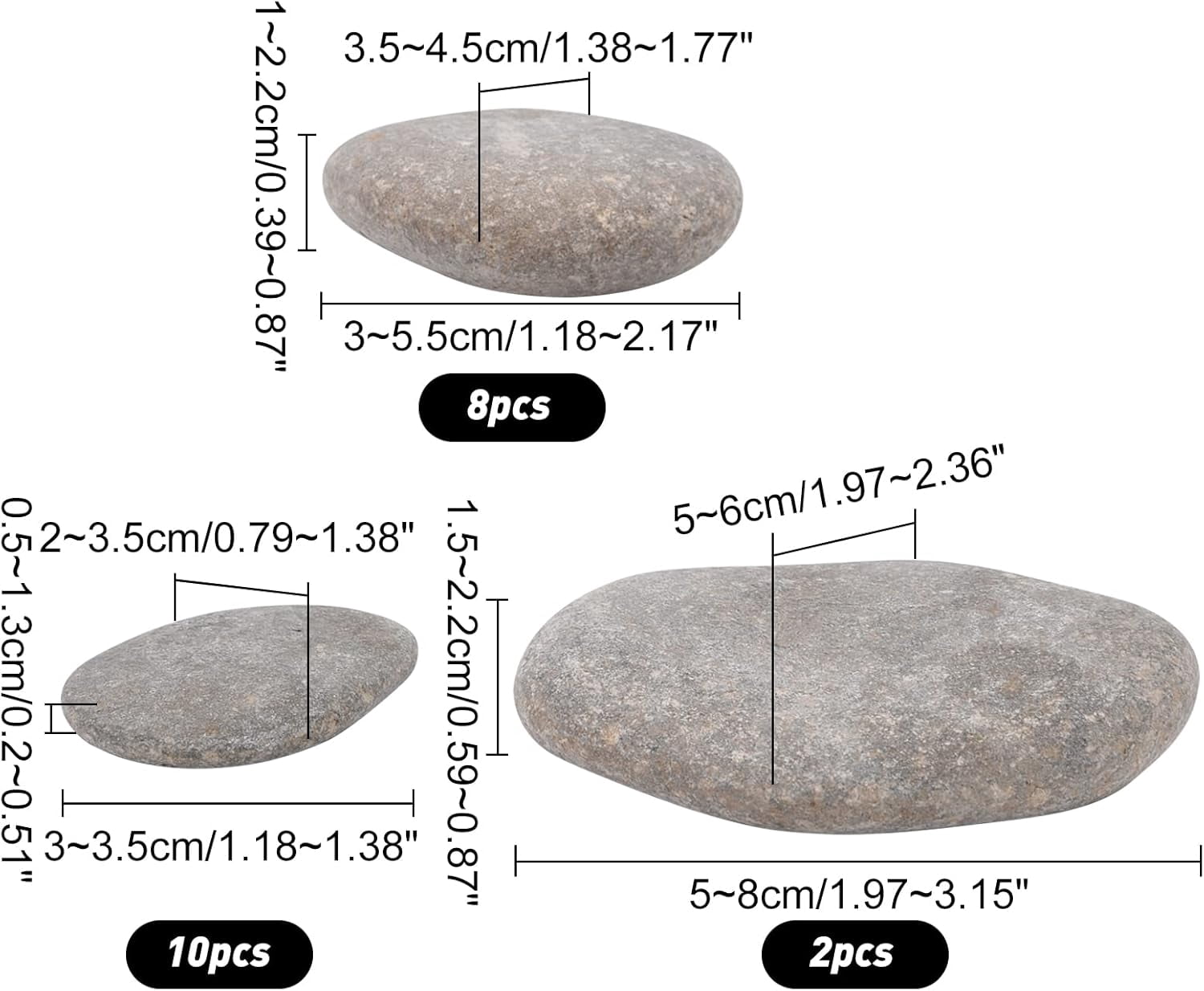 20Pcs 3 Styles Oval Painting Rocks Dark Gray Smooth River Rocks DIY Paint Cobblestone Craft River Rocks for Painting Rocks Arts Crafts Decor