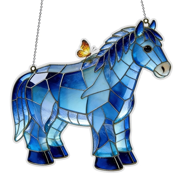 Atrapasueños de Caballo Acrílico 2D – Decoración de Ventana Estilo Vidriera Que Filtra La Luz con Cadena para Colgar En Interiores y Exteriores.