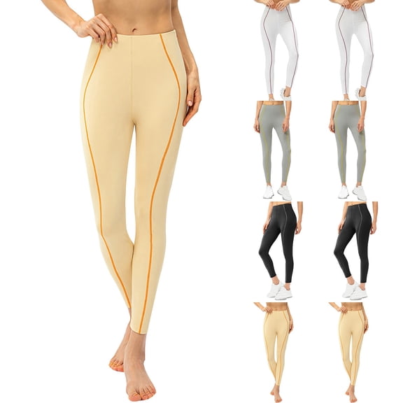 Brondbend Yoga Pants for Women Womens Soft Leggings Elastic High Waist Belly Control Workout Trousers Stripe Comfortable Tights Slim Fit Fitness Athletic Jogger Black