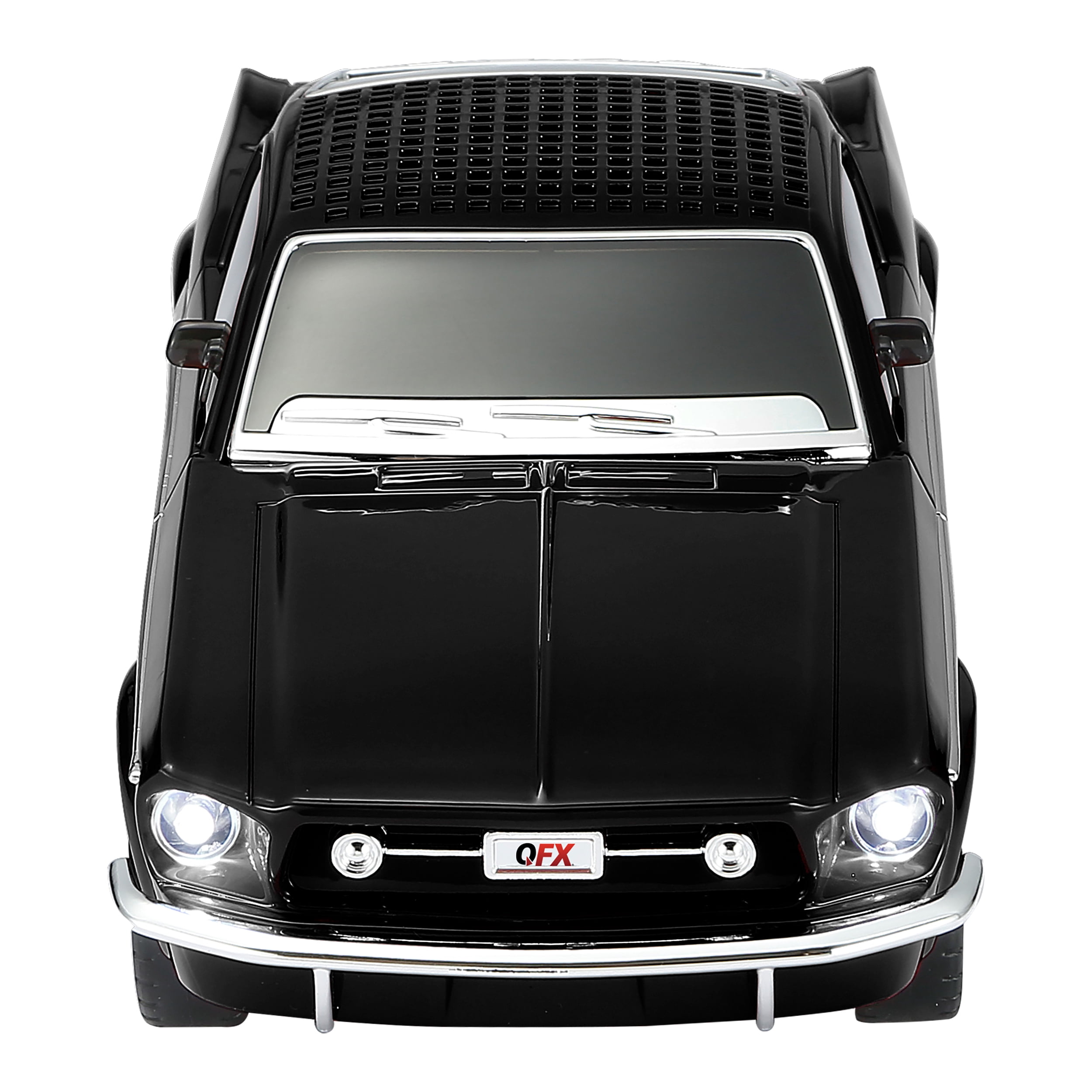 QFX Bluetooth 1965 Retro Car Replica Speaker, 3-inch Speakers, Hands Free Link, Built-in Microphone, FM Radio and LED Party Lights, Black - BT-1965-BLK
