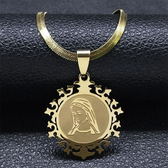 Religious Virgin Mary Prayer Necklaces for Women Men 14K Yellow Gold Christianity Medal Necklaces Jewelry