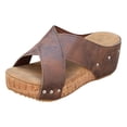 thumbnail image 6 of Rokment Platform Wedges Dress Slides Sandals for Women 2026 Fashion Comfortable Leather Crooss-Band Chunky High Heels Slip-On Beach Lightweight Casual Walking Slippers Shoes Brown Size 6, 6 of 7