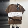 thumbnail image 2 of KPOPLK 2 Piece Boy Clothes Toddler Baby Boys Summer Outfits Short Sleeve Cotton Cute Print T-Shirt Shorts Set, 3 Months-4T Size 18-24 Months,Coffee, 2 of 6
