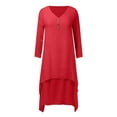 thumbnail image 4 of Plus Size Dresses Ladies Two Large Swing Linen Loose Long Sleeved Linen Skirt Knit Dress Casual Long Sleeve Short Dress Shirt Sleeve Womens Dresses for Work Casual for Women Red L, 4 of 5