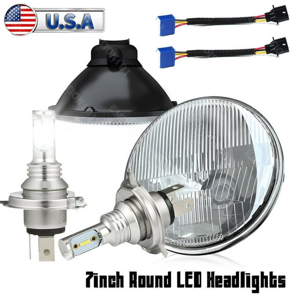Pair 7 Inch LED Glass Headlight Round, ORIGINAL CLASSIC LOOK conversion Chrome