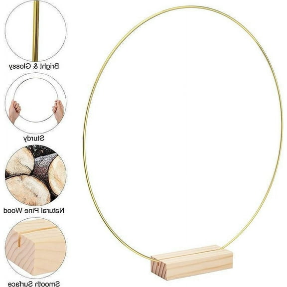 ERDOUY 10 pieces 25cm circular metal flower hoop center piece, with vertical flower wreath desktop lace metal ring, used for crafts, weddings, Christmas, birthday decoration (gold)