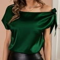 thumbnail image 2 of T Shirts For Women Womens Tops Off Shoulder Silk Tops Casual Short Sleeve Asymmetrical Neck Satin Blouse Shirts, 2 of 4