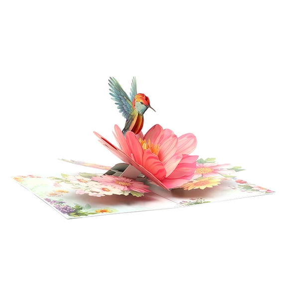 Foldable Birthday Anniversary Card Popup Hummingbird Flower Greeting Card Stylish Handmade Postcard with Envelope