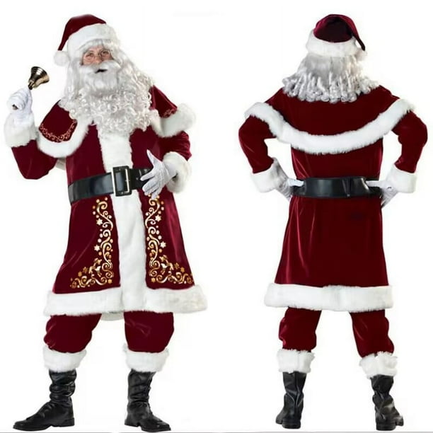 Disfraz de Navidad de talla grande de Papá Noel con chal, vestido de Navidad para mujer adulta, ropa de actuación escénica, conjunto completo, ropa para hombre